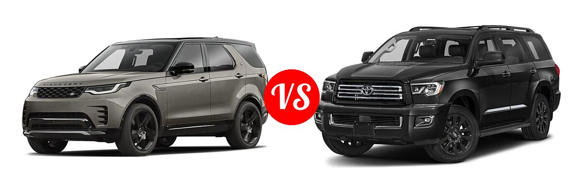 2022 Land Rover Discovery SUV HSE R-Dynamic / S / S R-Dynamic vs. 2022 Toyota Sequoia SUV Nightshade - Front Left Comparison