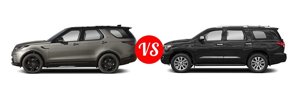 2022 Land Rover Discovery SUV HSE R-Dynamic / S / S R-Dynamic vs. 2022 Toyota Sequoia SUV Platinum - Side Comparison