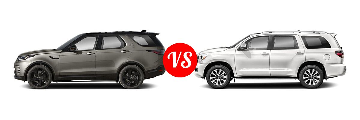 2022 Land Rover Discovery SUV HSE R-Dynamic / S / S R-Dynamic vs. 2022 Toyota Sequoia SUV Limited - Side Comparison