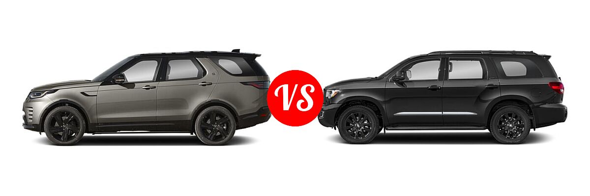 2022 Land Rover Discovery SUV HSE R-Dynamic / S / S R-Dynamic vs. 2022 Toyota Sequoia SUV Nightshade - Side Comparison