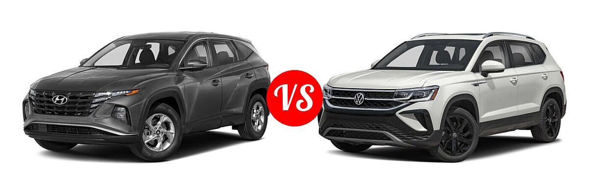 2022 Hyundai Tucson SUV N Line / SE / XRT vs. 2022 Volkswagen Taos SUV SEL - Front Left Comparison