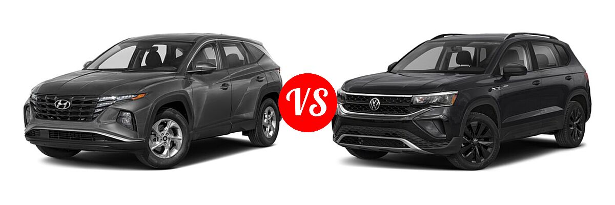 2022 Hyundai Tucson SUV N Line / SE / XRT vs. 2022 Volkswagen Taos SUV S - Front Left Comparison