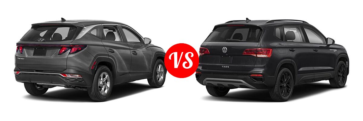 2022 Hyundai Tucson SUV N Line / SE / XRT vs. 2022 Volkswagen Taos SUV S - Rear Right Comparison