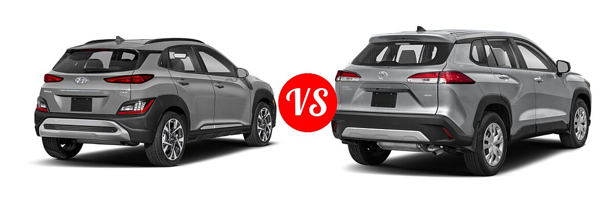 2022 Hyundai Kona SUV Limited vs. 2022 Toyota Corolla Cross SUV L / XLE - Rear Right Comparison