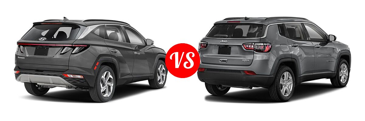 2022 Hyundai Tucson SUV Limited vs. 2022 Jeep Compass SUV (RED) Edition / High Altitude / Latitude / Latitude Lux / Limited / Sport / Trailhawk - Rear Right Comparison