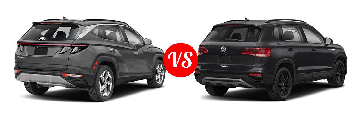 2022 Hyundai Tucson SUV Limited vs. 2022 Volkswagen Taos SUV S - Rear Right Comparison