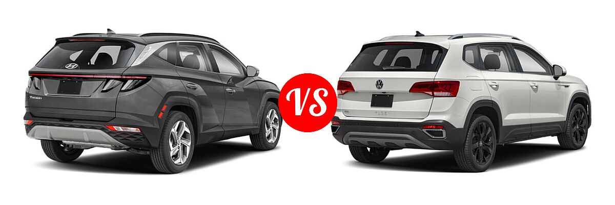 2022 Hyundai Tucson SUV Limited vs. 2022 Volkswagen Taos SUV SEL - Rear Right Comparison