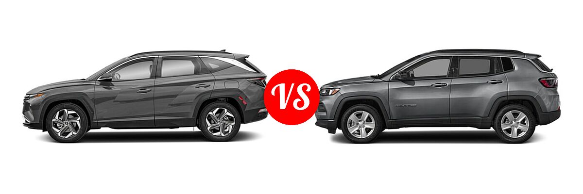 2022 Hyundai Tucson SUV Limited vs. 2022 Jeep Compass SUV (RED) Edition / High Altitude / Latitude / Latitude Lux / Limited / Sport / Trailhawk - Side Comparison
