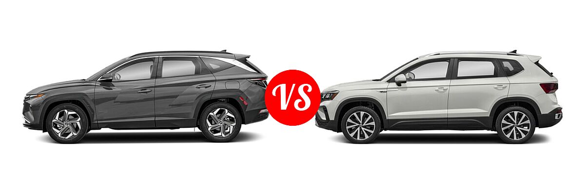 2022 Hyundai Tucson SUV Limited vs. 2022 Volkswagen Taos SUV SE - Side Comparison