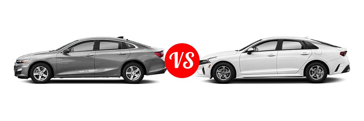 2022 Chevrolet Malibu Sedan LS vs. 2022 Kia K5 Sedan EX / GT / LX / LXS - Side Comparison