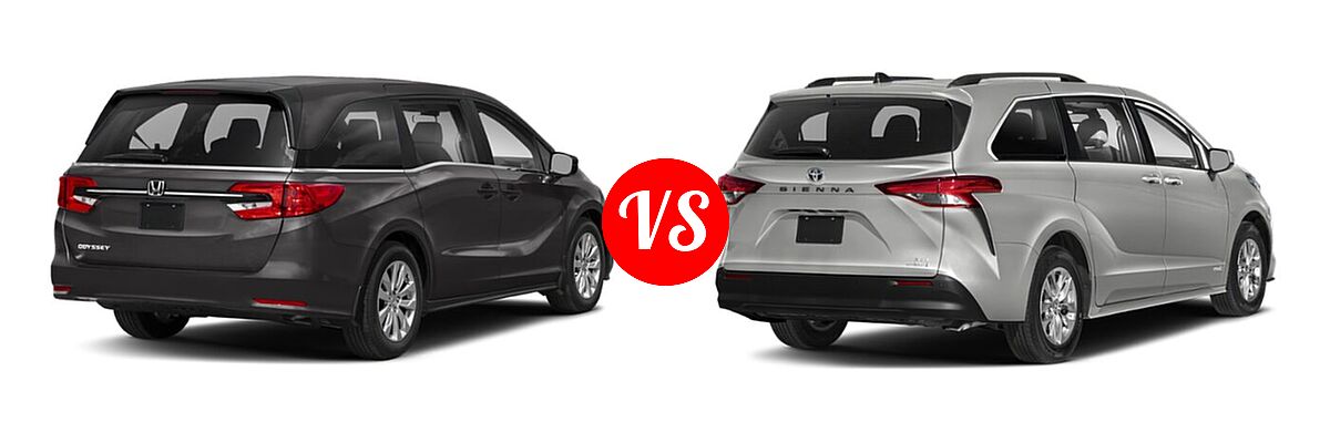 2022 Honda Odyssey Minivan LX vs. 2022 Toyota Sienna Minivan Hybrid XLE Woodland Edition - Rear Right Comparison