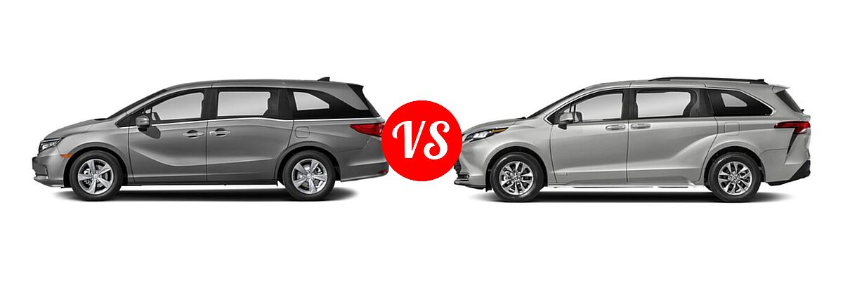2022 Honda Odyssey Minivan EX vs. 2022 Toyota Sienna Minivan Hybrid XLE Woodland Edition - Side Comparison