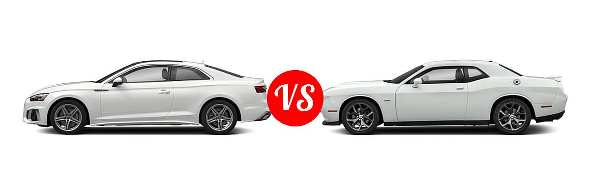 2022 Audi A5 Coupe S line Premium / S line Premium Plus / S line Prestige vs. 2022 Dodge Challenger Coupe GT / R/T - Side Comparison