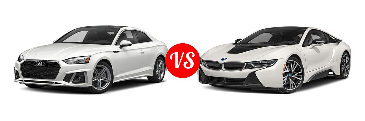 2022 Audi A5 Coupe S line Premium / S line Premium Plus / S line Prestige vs. 2019 BMW i8 Coupe PHEV Coupe - Front Left Comparison