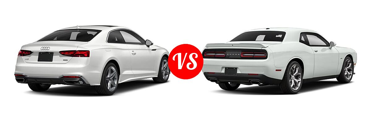 2022 Audi A5 Coupe S line Premium / S line Premium Plus / S line Prestige vs. 2022 Dodge Challenger Coupe GT / R/T - Rear Right Comparison