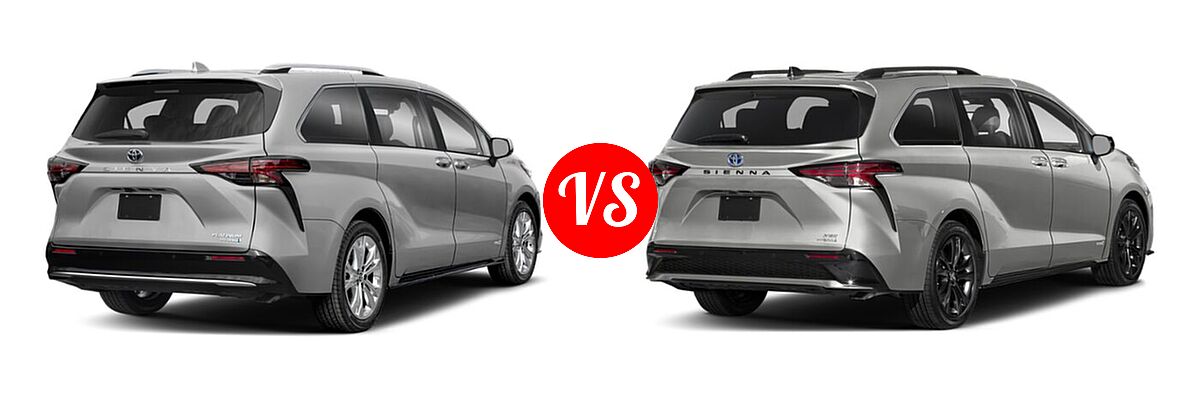 2021 Toyota Sienna Minivan Hybrid Platinum vs. 2022 Toyota Sienna Minivan Hybrid XSE - Rear Right Comparison