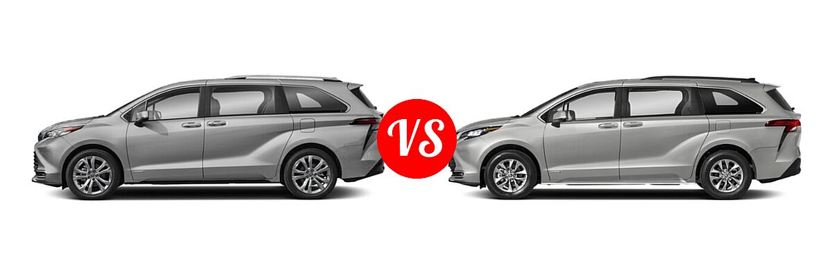 2021 Toyota Sienna Minivan Hybrid Platinum vs. 2022 Toyota Sienna Minivan Hybrid XLE - Side Comparison