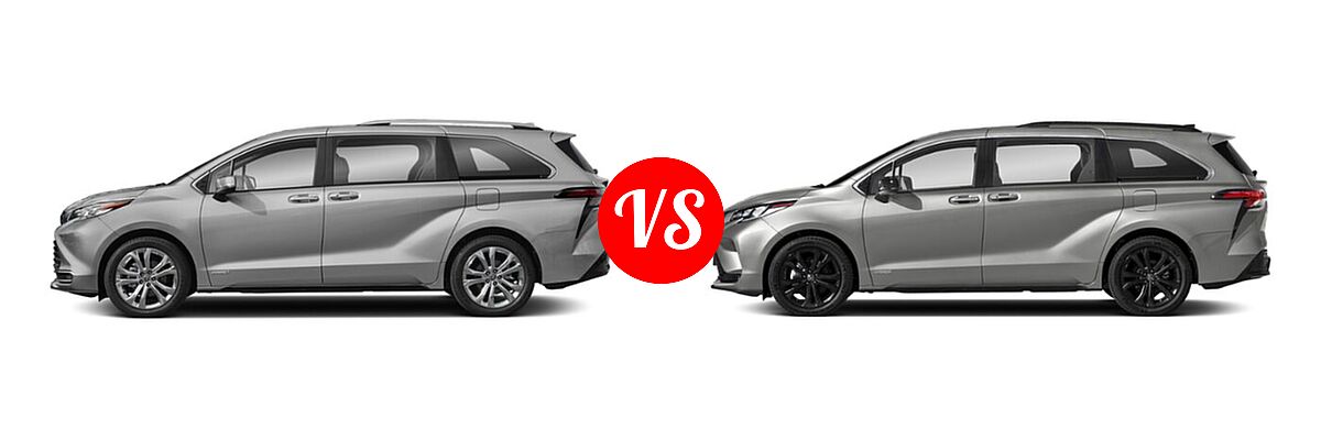 2021 Toyota Sienna Minivan Hybrid Platinum vs. 2022 Toyota Sienna Minivan Hybrid XSE - Side Comparison