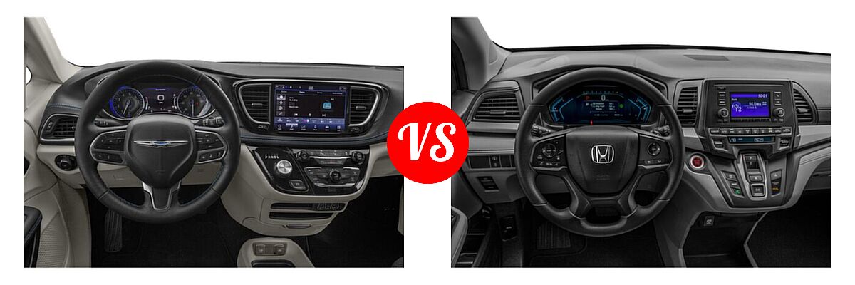 2021 Chrysler Pacifica Minivan Limited / Pinnacle / Touring / Touring L vs. 2021 Honda Odyssey Minivan LX - Dashboard Comparison