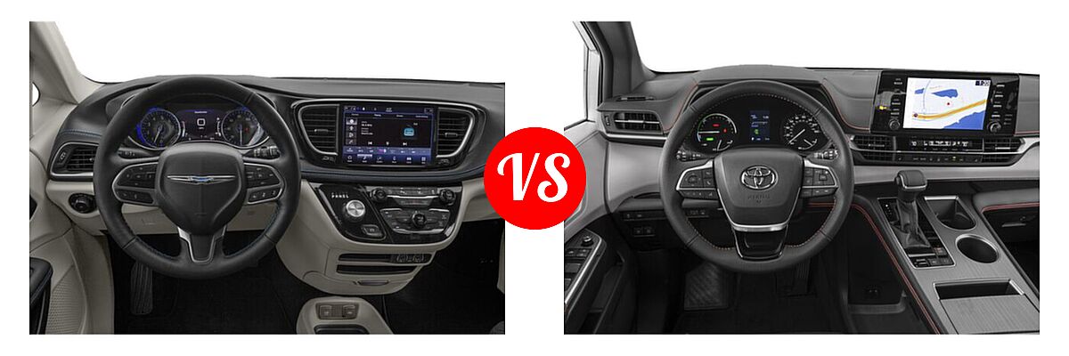 2021 Chrysler Pacifica Minivan Limited / Pinnacle / Touring / Touring L vs. 2021 Toyota Sienna Minivan Hybrid XSE - Dashboard Comparison