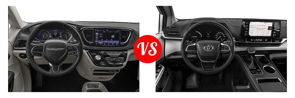2021 Chrysler Pacifica Minivan Limited / Pinnacle / Touring / Touring L vs. 2021 Toyota Sienna Minivan Hybrid XLE - Dashboard Comparison