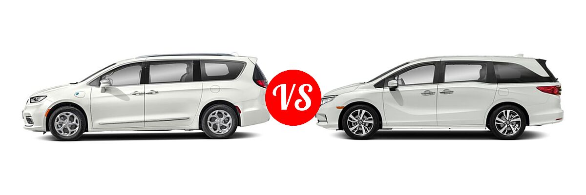2021 Chrysler Pacifica Hybrid Minivan PHEV Hybrid Limited / Hybrid Pinnacle / Hybrid Touring / Hybrid Touring L vs. 2021 Honda Odyssey Minivan Touring - Side Comparison