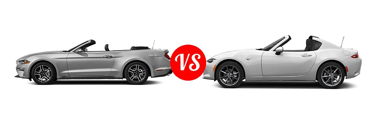 2021 Ford Mustang Convertible EcoBoost / EcoBoost Premium vs. 2021 Mazda MX-5 Miata RF Convertible Grand Touring - Side Comparison