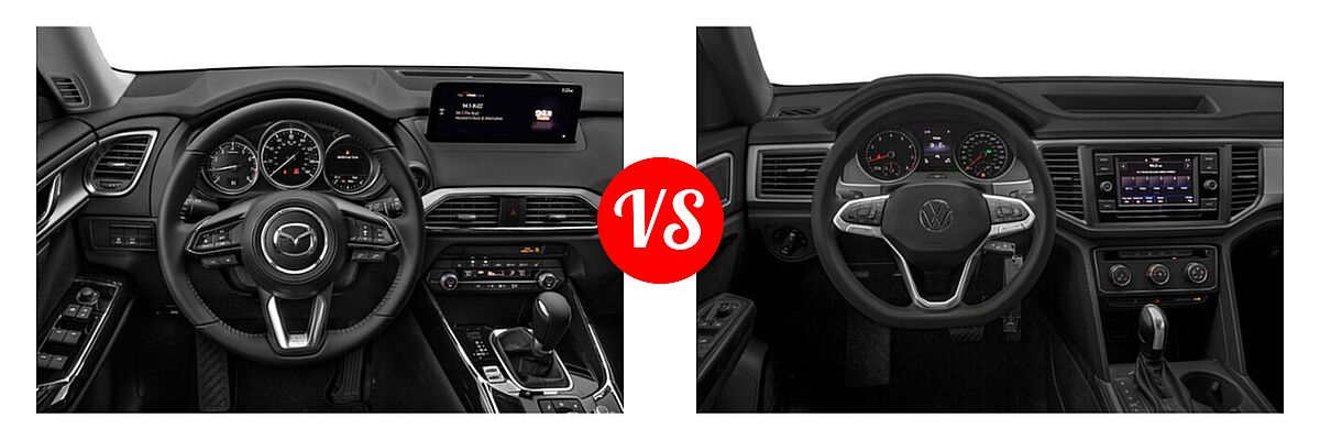 2021 Mazda CX-9 SUV Sport vs. 2021 Volkswagen Atlas Cross Sport SUV 2.0T S / 2.0T SE / 2.0T SE w/Technology / 2.0T SEL / 2.0T SEL Premium / 3.6L V6 SE w/Technology / 3.6L V6 SE w/Technology R-Line / 3.6L V6 SEL / 3.6L V6 SEL Premium / 3.6L V6 SEL Premium R-Line / 3.6L V6 SEL R-Line - Dashboard Comparison