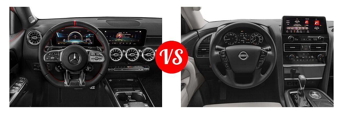 2021 Mercedes-Benz GLB-Class 35 AMG SUV AMG GLB 35 vs. 2021 Nissan Armada SUV Platinum / S / SV - Dashboard Comparison