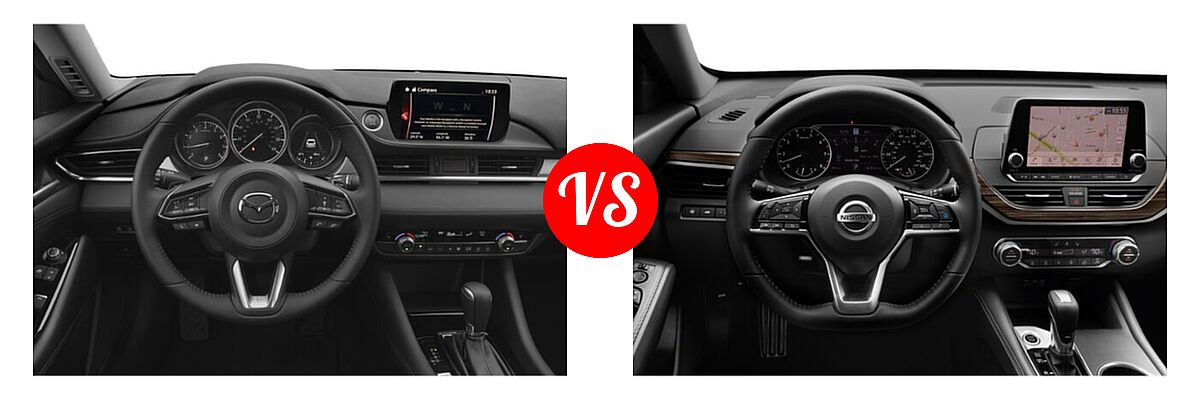 2021 Mazda 6 Sedan Grand Touring vs. 2021 Nissan Altima Sedan 2.5 Platinum / 2.5 SL / 2.5 SV - Dashboard Comparison