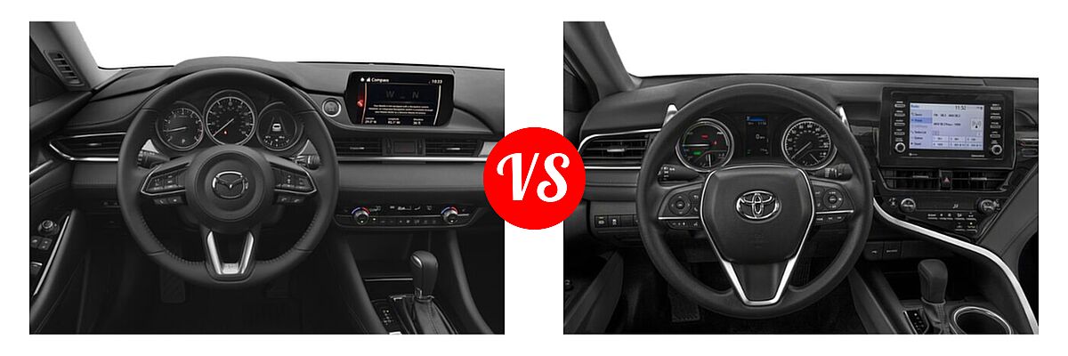 2021 Mazda 6 Sedan Grand Touring vs. 2021 Toyota Camry Hybrid Sedan Hybrid Hybrid LE - Dashboard Comparison