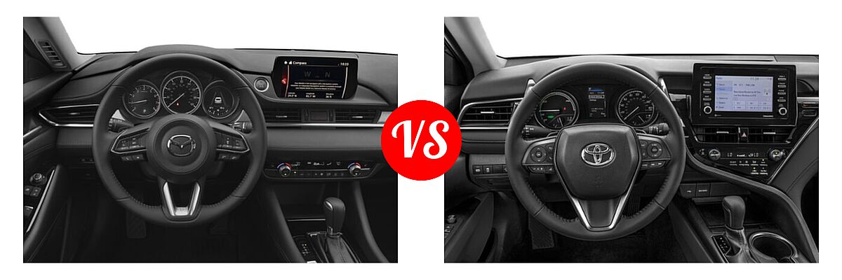 2021 Mazda 6 Sedan Grand Touring vs. 2021 Toyota Camry Hybrid Sedan Hybrid Hybrid SE - Dashboard Comparison