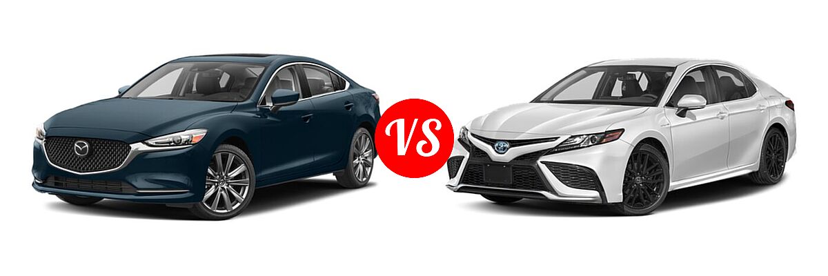 2021 Mazda 6 Sedan Grand Touring vs. 2021 Toyota Camry Hybrid Sedan Hybrid Hybrid XSE - Front Left Comparison
