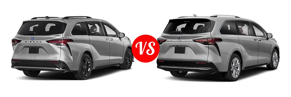 2021 Toyota Sienna Minivan Hybrid XSE vs. 2022 Toyota Sienna Minivan Hybrid Platinum - Rear Right Comparison