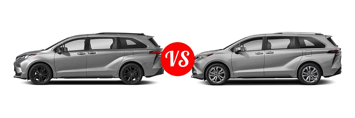 2021 Toyota Sienna Minivan Hybrid XSE vs. 2022 Toyota Sienna Minivan Hybrid Platinum - Side Comparison