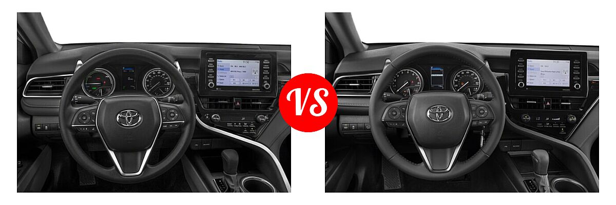 2021 Toyota Camry Hybrid Sedan Hybrid Hybrid LE vs. 2021 Toyota Camry Sedan SE - Dashboard Comparison