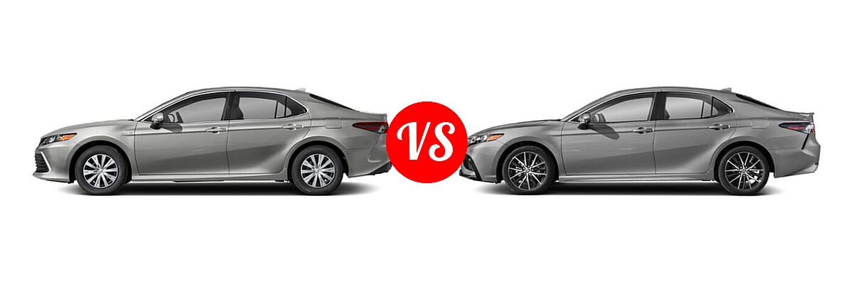 2021 Toyota Camry Hybrid Sedan Hybrid Hybrid LE vs. 2021 Toyota Camry Sedan SE - Side Comparison