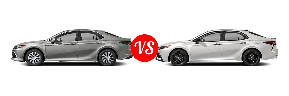 2021 Toyota Camry Hybrid Sedan Hybrid Hybrid LE vs. 2021 Toyota Camry Sedan SE Nightshade - Side Comparison