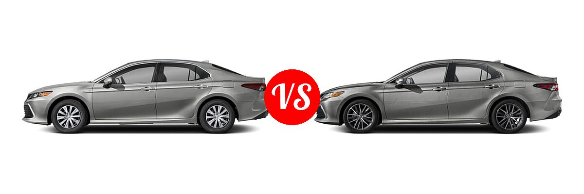 2021 Toyota Camry Hybrid Sedan Hybrid Hybrid LE vs. 2021 Toyota Camry Sedan XLE / XLE V6 - Side Comparison