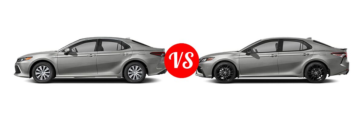 2021 Toyota Camry Hybrid Sedan Hybrid Hybrid LE vs. 2021 Toyota Camry Sedan XSE / XSE V6 - Side Comparison