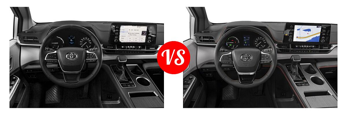 2021 Toyota Sienna Minivan Hybrid XLE vs. 2022 Toyota Sienna Minivan Hybrid XSE - Dashboard Comparison