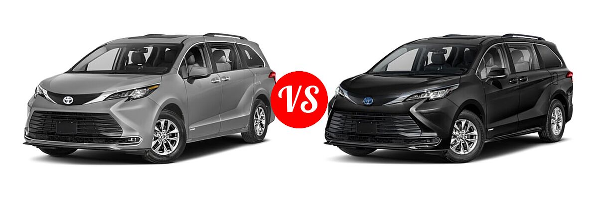 2021 Toyota Sienna Minivan Hybrid XLE vs. 2022 Toyota Sienna Minivan Hybrid LE - Front Left Comparison