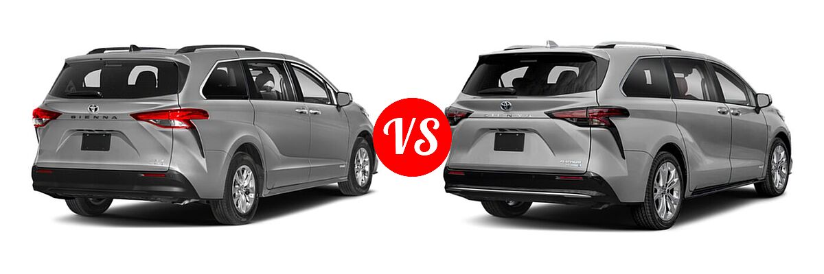 2021 Toyota Sienna Minivan Hybrid XLE vs. 2022 Toyota Sienna Minivan Hybrid Platinum - Rear Right Comparison