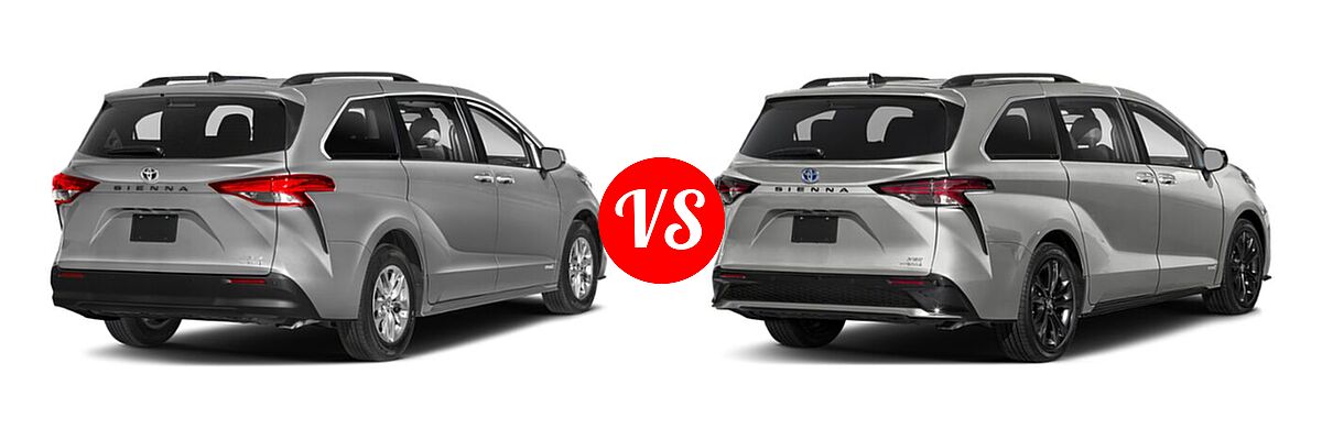 2021 Toyota Sienna Minivan Hybrid XLE vs. 2022 Toyota Sienna Minivan Hybrid XSE - Rear Right Comparison