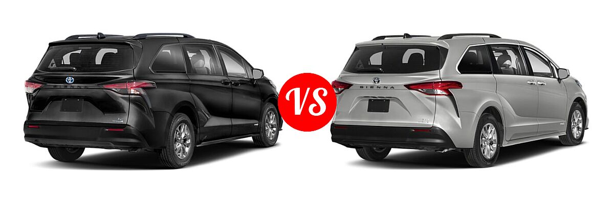2021 Toyota Sienna Minivan Hybrid LE vs. 2022 Toyota Sienna Minivan Hybrid XLE - Rear Right Comparison