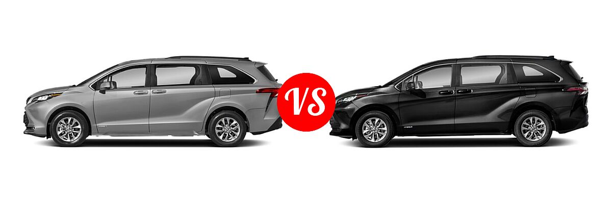 2021 Toyota Sienna Minivan Hybrid XLE vs. 2022 Toyota Sienna Minivan Hybrid LE - Side Comparison
