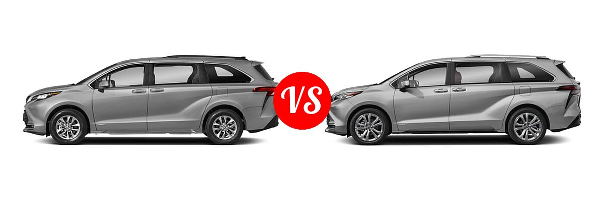 2021 Toyota Sienna Minivan Hybrid XLE vs. 2022 Toyota Sienna Minivan Hybrid Platinum - Side Comparison