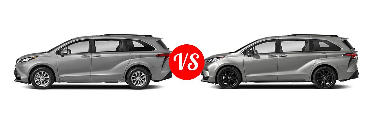 2021 Toyota Sienna Minivan Hybrid XLE vs. 2022 Toyota Sienna Minivan Hybrid XSE - Side Comparison