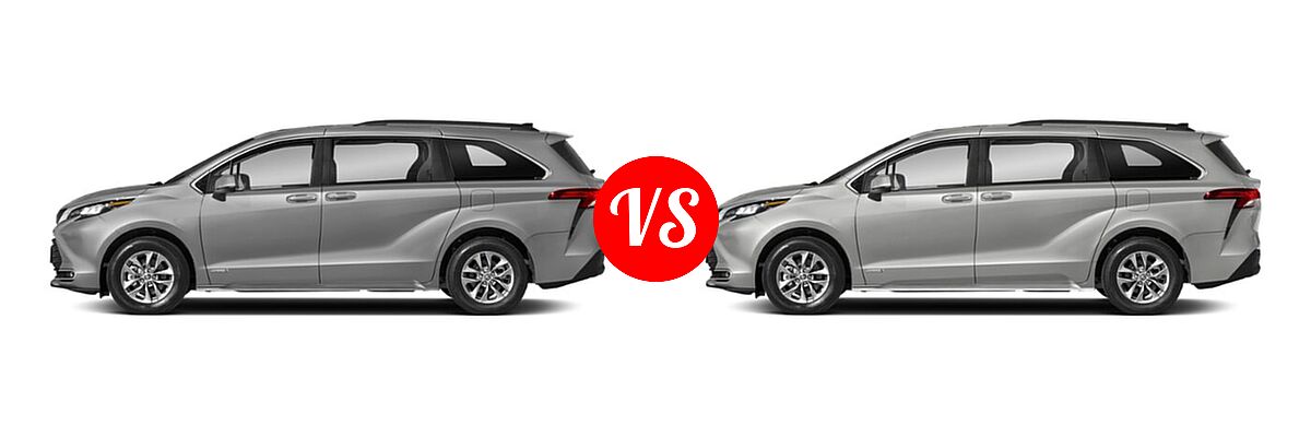 2021 Toyota Sienna Minivan Hybrid XLE vs. 2022 Toyota Sienna Minivan Hybrid XLE Woodland Edition - Side Comparison