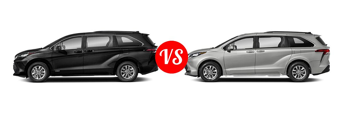 2021 Toyota Sienna Minivan Hybrid LE vs. 2022 Toyota Sienna Minivan Hybrid XLE - Side Comparison